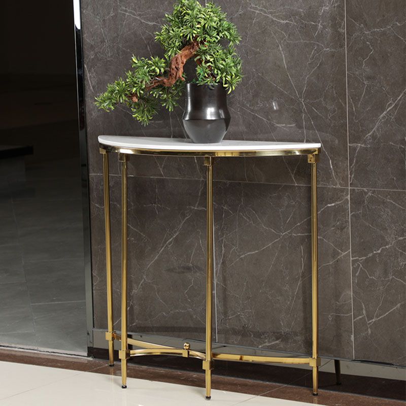 Glam Marble Console Table 14" W Half Moon 4 Legs Accent Table for Hall