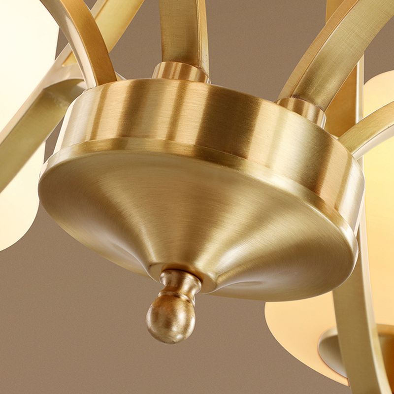 Post-Modern Curvy Arm Hanging Chandelier Light White Glass Shade Ceiling Chandelier in Gold for Living Room