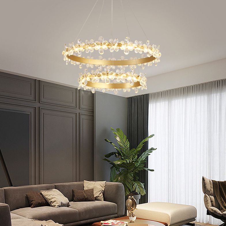 Modern Circular Pendant Chandelier Crystal Hanging Lamp