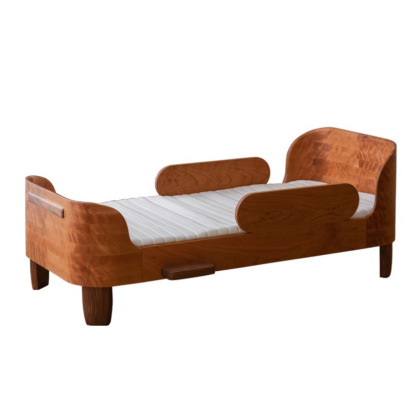 Scandinavian Bed with  Brown Solid Wood Panel Bed with Guardrail