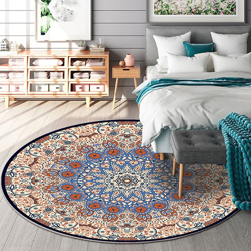 Mid-Century Modern Rug Classic Flower Print Carpet Polyester Non-Slip Backing Rug for Home Decor