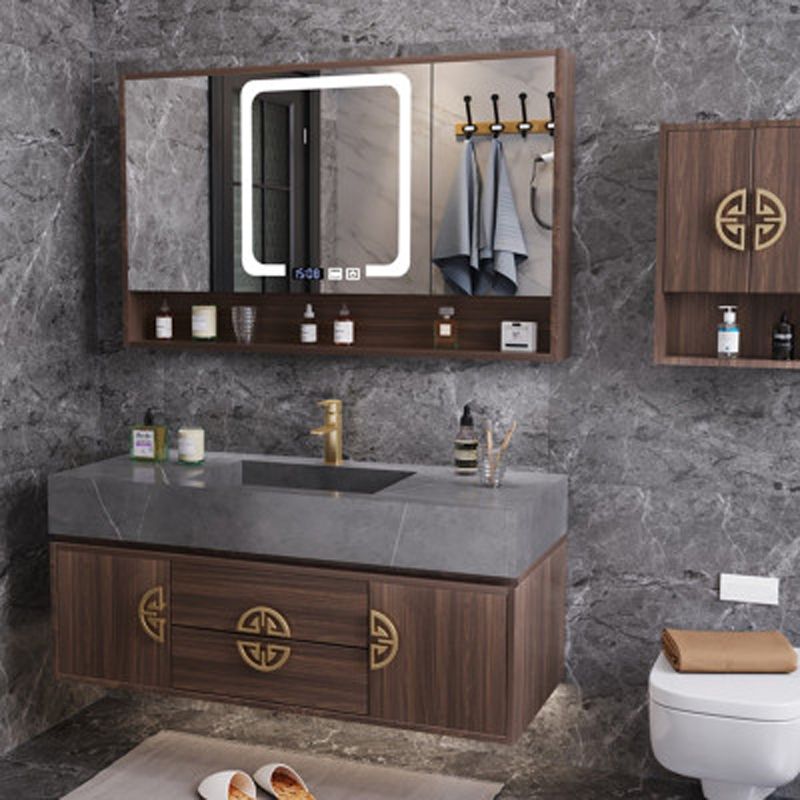 Mid-Century Modern Bathroom Vanity Stone with Mirror and Standalone Cabinet Vanity