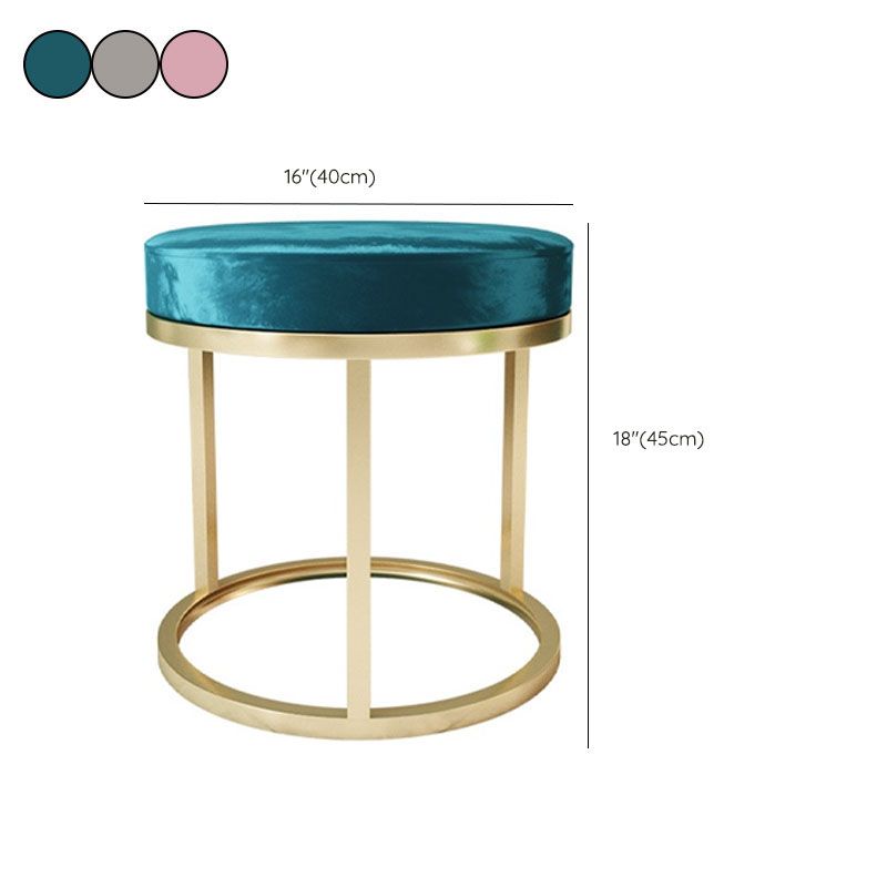 Glam Ottoman Velvet Tear Resistant Upholstered Solid Color Round Ottoman with Metal Legs