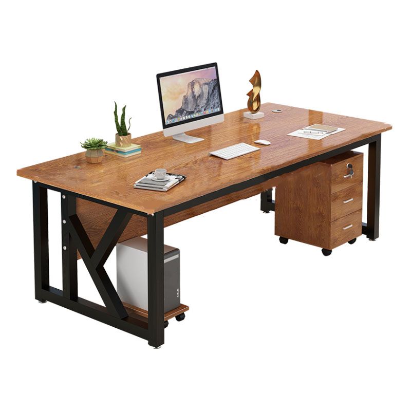 Rectangular Shaped Writing Desk Wood with Metal Legs in Brown