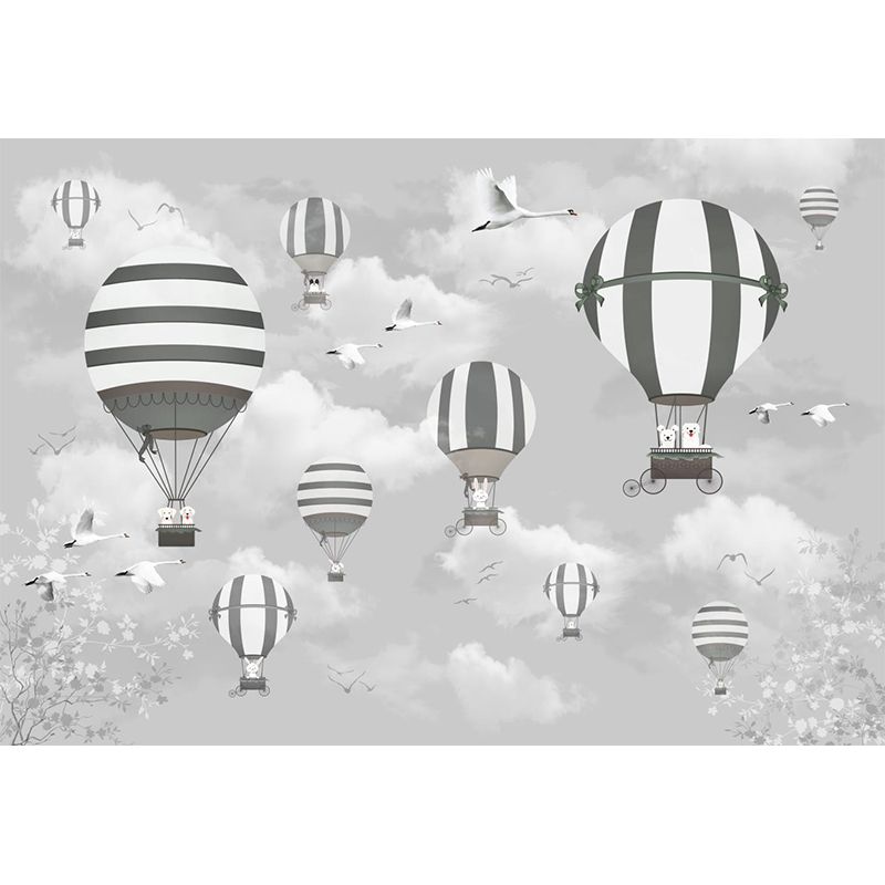 Cartoon Hot Air Balloon Murals for Baby Room Decoration Customized Wall Deal in Grey