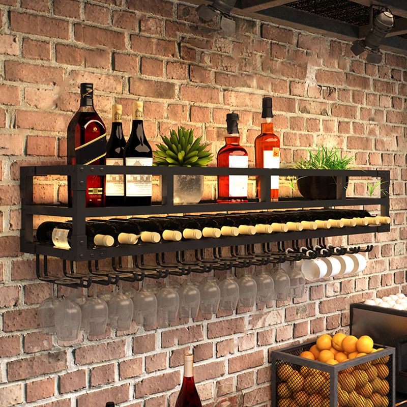 Modern Wall Mounted Wine Bottle & Glass Rack Iron Horizontal Wine Shelf