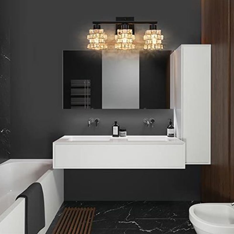 Crystal 3 / 4 - Light Bath Sconce in Clear and Black Finish Modern Bathroom Vanity Light