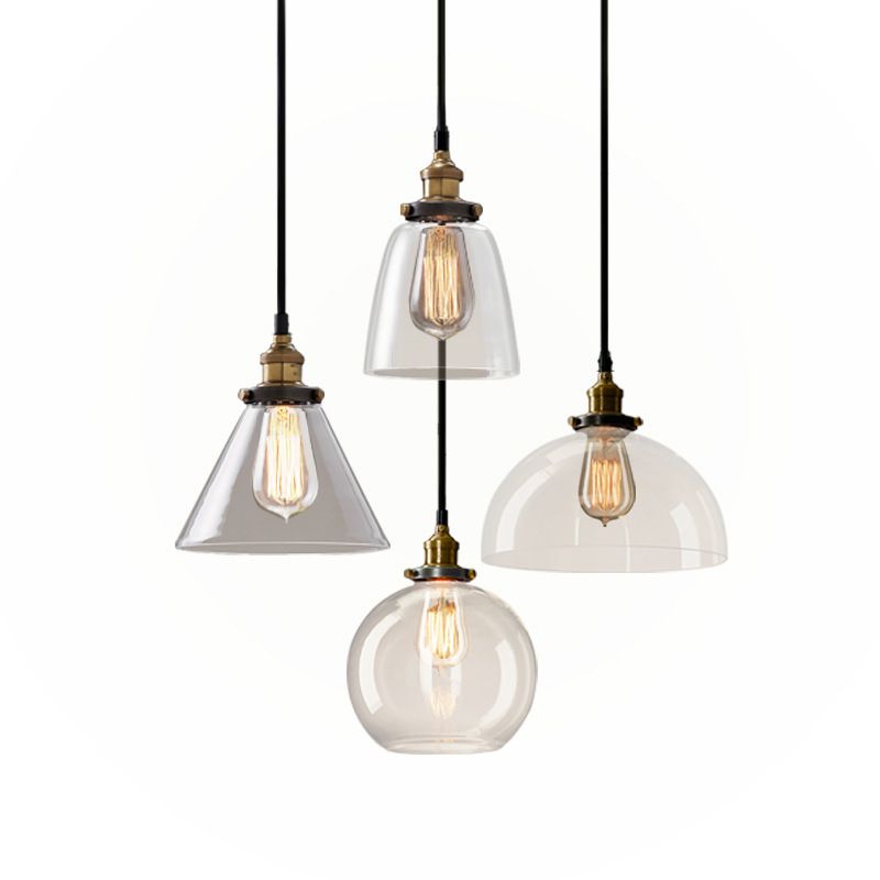 1-Light Clear Glass Pendant Lamp, Contemporary Industrial Hanging Light for Restaurant