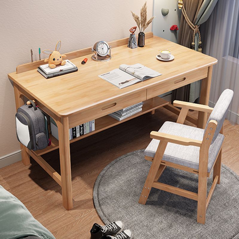 Solid Wood Student Table with Storage Shelves Desk with Drawer Home Study Desk