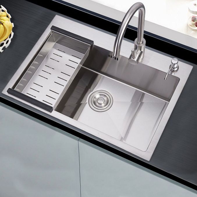 Classic Single Basin Sink Stainless Steel Kitchen Sink with Faucet and Soap Dispenser