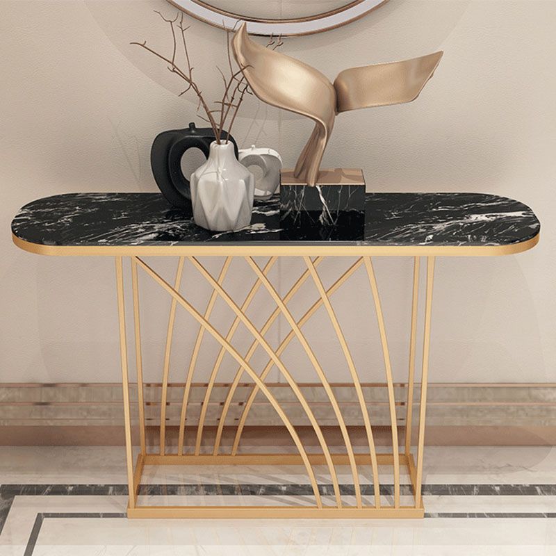 Glam Iron Console Sofa Table Oval Marble Console Accent Table for Hall