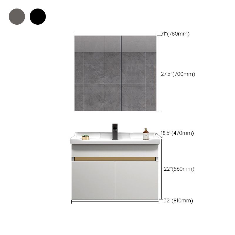 Scratch Resistant Bath Vanity Grey Drawers Wood Frame Mirror Wall Mount 2 Doors Vanity