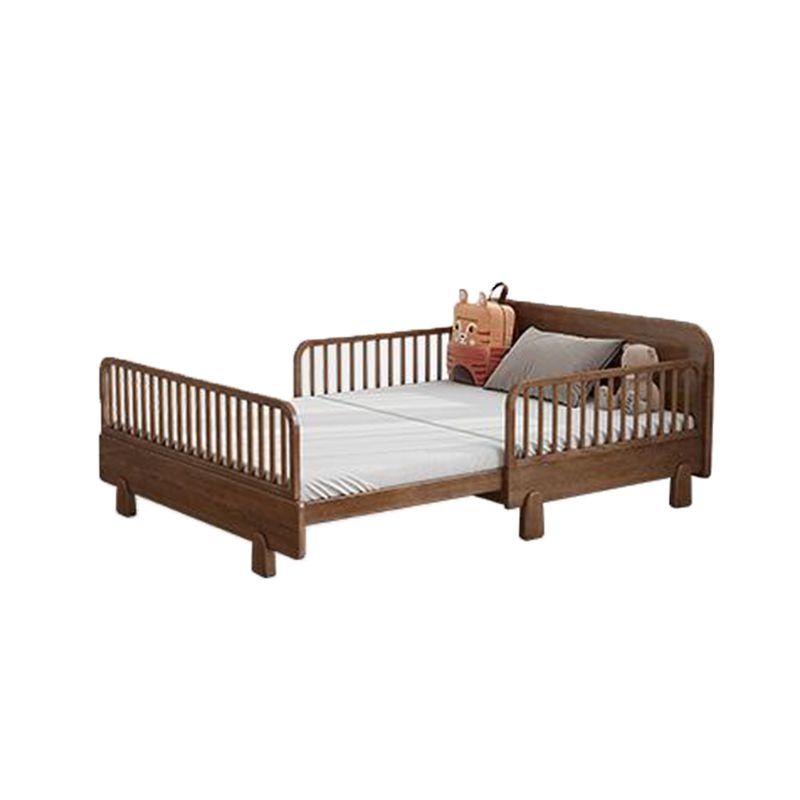 Solid Wood Standard Sofa Bed Brown Slat Daybed with Mattress and Guardrail