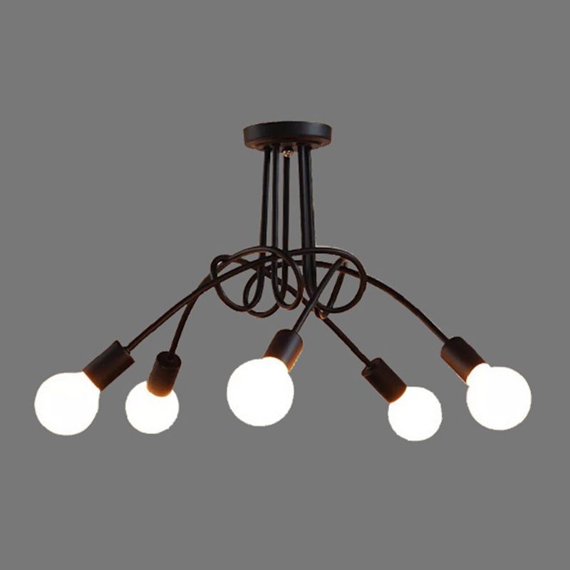 Open Bulbs Design Iron Ceiling Light Modernist Semi Flush Mount Ceiling Light for Dining Room