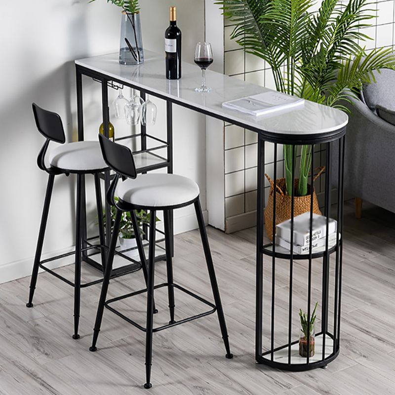 Glam Faux Marble Bistro Table Indoor Iron Double Pedestal Bar Dining Table with 4-Shelf