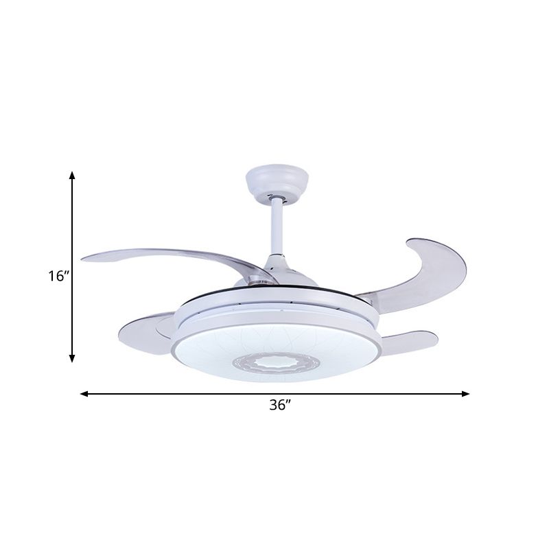 36" Width LED Acrylic Ceiling Fan Lighting Modernist White Circle Bedroom Semi Flush Mount Light Fixture with 4 Blades, Remote/Wall Control/Remote and Wall Control