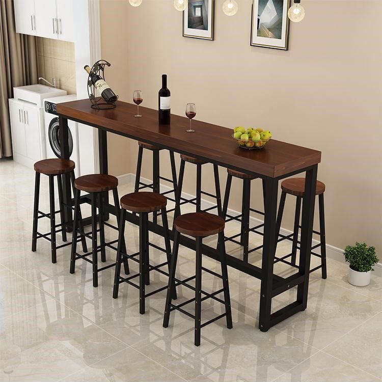 Pine Wood Bar Dining Table Traditional Luxury Bar Table with Trestle Base in Black