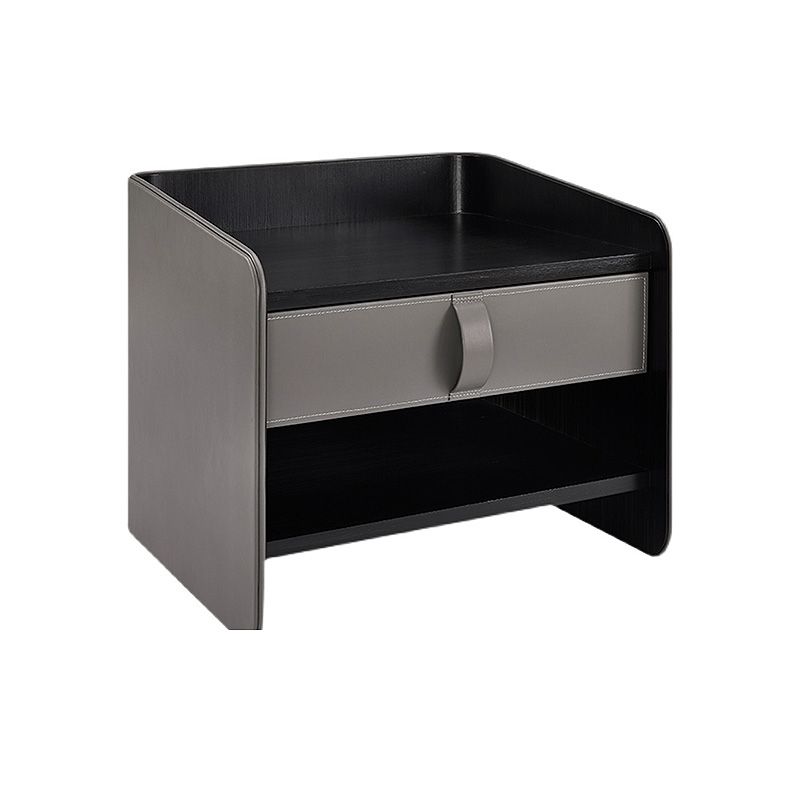 Contemporary Faux Leather Nightstand 1 - Drawer Nightstand with Wood Accents