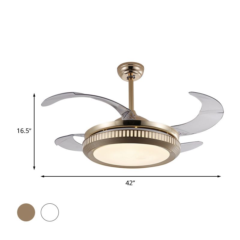 Metal Gold/White Semi Flush Circle LED 42" Wide Contemporary 4 Blades Hanging Fan Lighting, Remote Control/Frequency Conversion and Remote Control