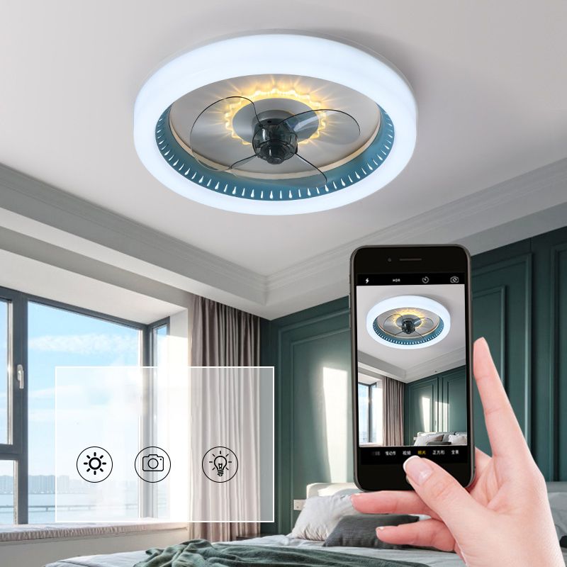 Modern Concise LED Ceiling Fan Light Lacquered Iron Circular Ceiling Fans with Acrylic Shade