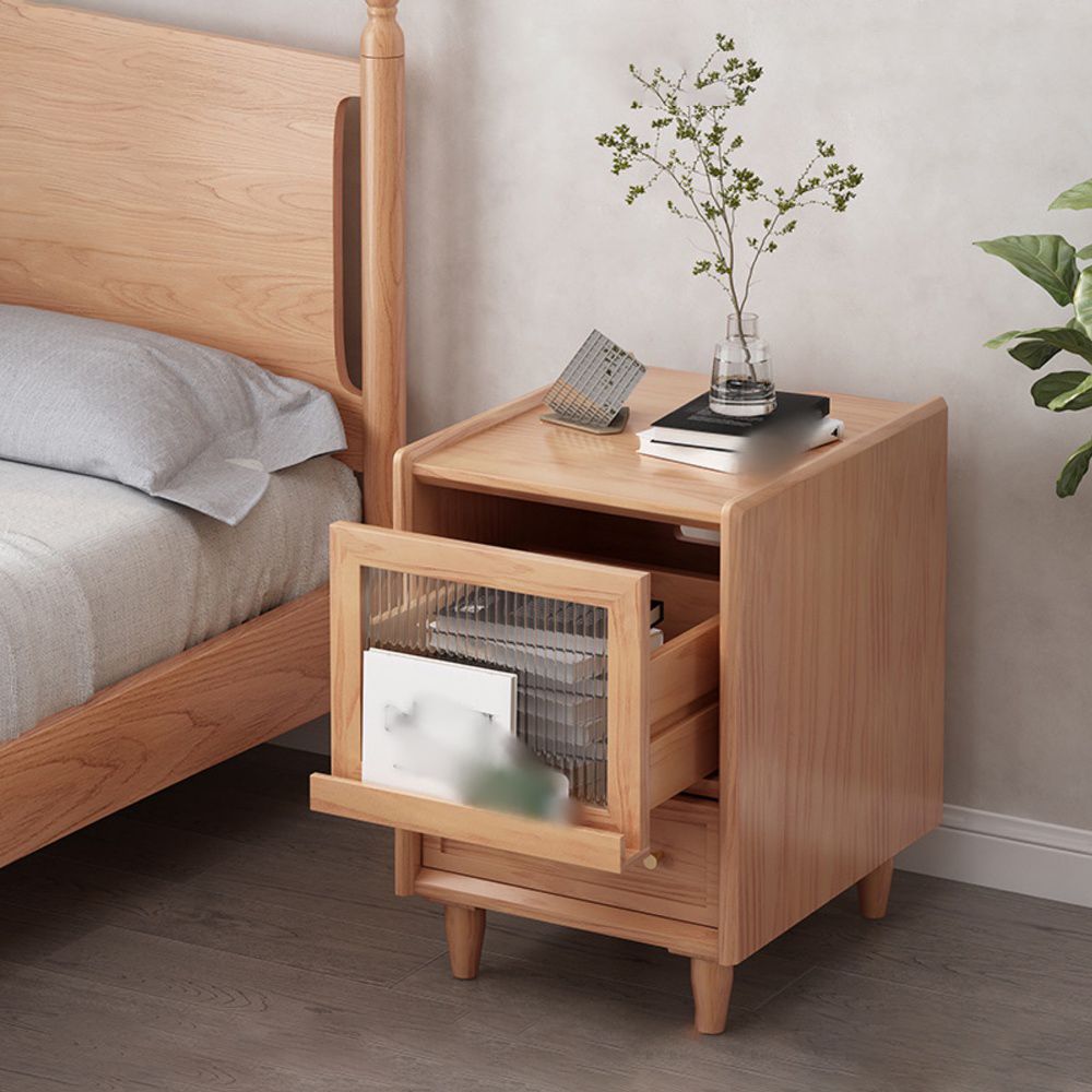 Modern Solid Wood Night Table 20'' Tall Drawer Storage Bed Nightstand with Legs