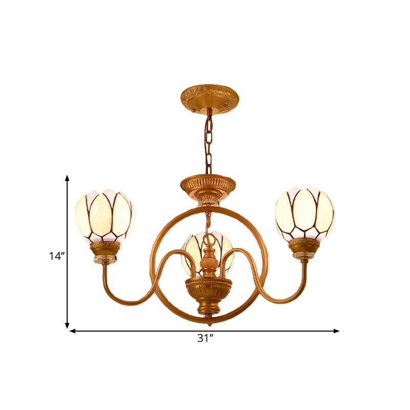 3/5 Bulbs Dining Room Chandelier Lamp Tiffany Gold Pendant Light with Flower Hand Cut Glass Shade