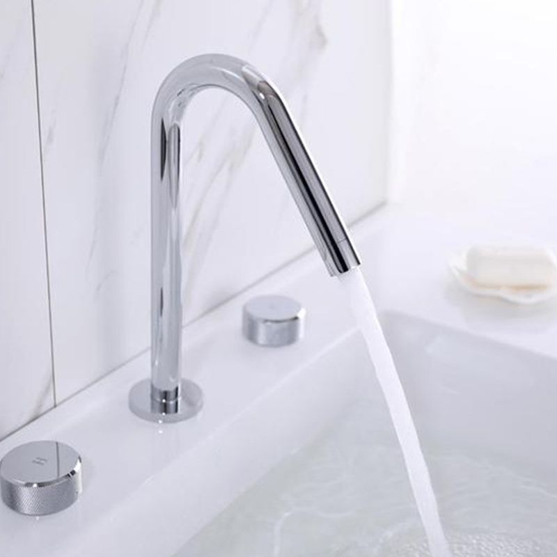 Circular Bathroom Faucet with Gooseneck Arc 3 Hole Widespread Bathroom Sink Faucet