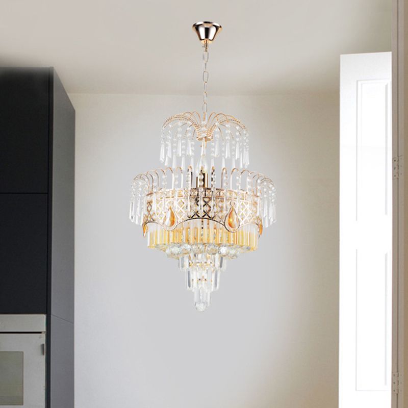 Bras incurvé du milieu du siècle suspendu 3 têtes Clean Crystal Draping Pendant Light Kit