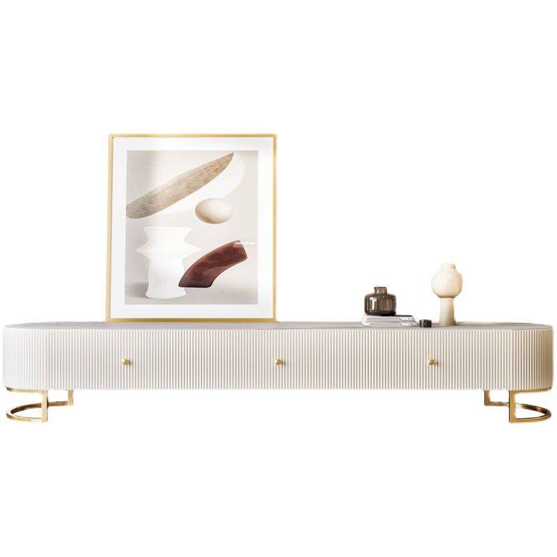 Glam Style TV Stand Console, White/ Beige TV Console with Soft Close Drawers & Legs