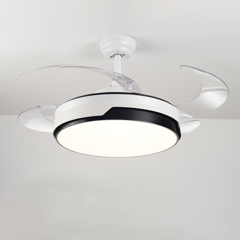 Acrylic Drum-Shaped Ceiling Fan Light Minimalism White 4-Blade LED Semi Flush Mount Lighting, 42" Wide