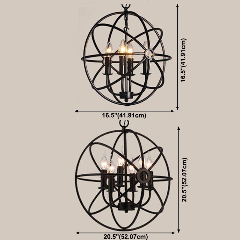 Metal Black Chandelier Pendant Light Round Industrial-Style Ceiling Hung Fixture