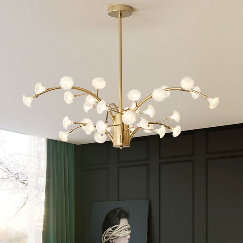 33 Bulbs Flower Chandelier Light Modernism Frosted Glass Suspended Lighting Fixture in Gold