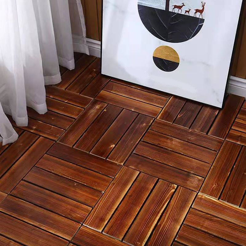 4-Slat Wood Floor Tiles Interlocking Installation Floor Board Tiles