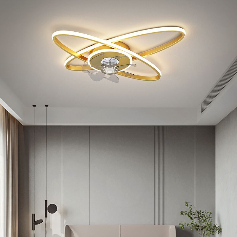 3-Blade LED Ceiling Fan Contemporary Metallic Golden/Black Fan with Light for Home