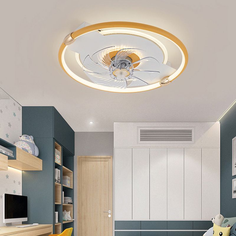 Macaron Ceiling Fan Light Fixture Circular LED Semi Flush Mount Light with Acrylic Shade for Bedroom