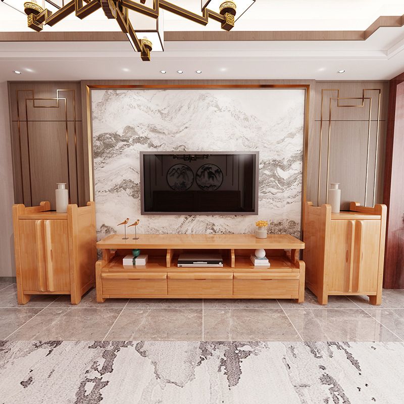 Solid Wood TV Stand Console Open Storage Media Console TV Stand for Living Room