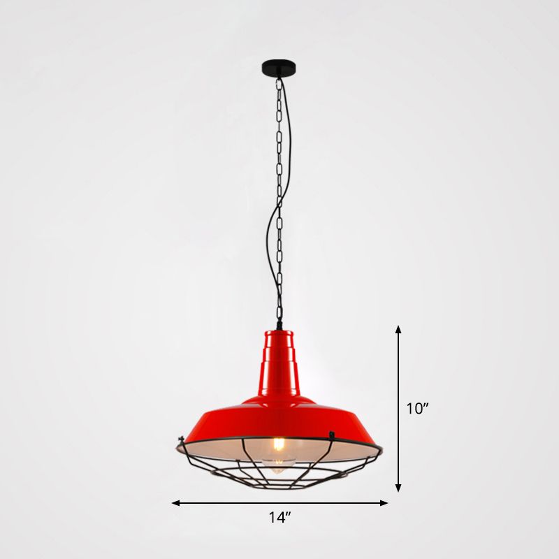 Single-Bulb-Anhänger leichter Dachbodenstil Schattenschatten Metallpendel Licht mit verjüngten Käfigboden