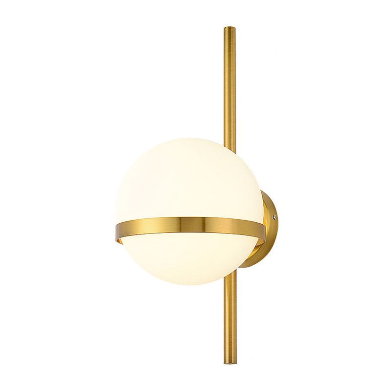 Modern Minimalist 1 Light Globe Wall Sconce White Glass Wall Lighting in Gold for Living Room