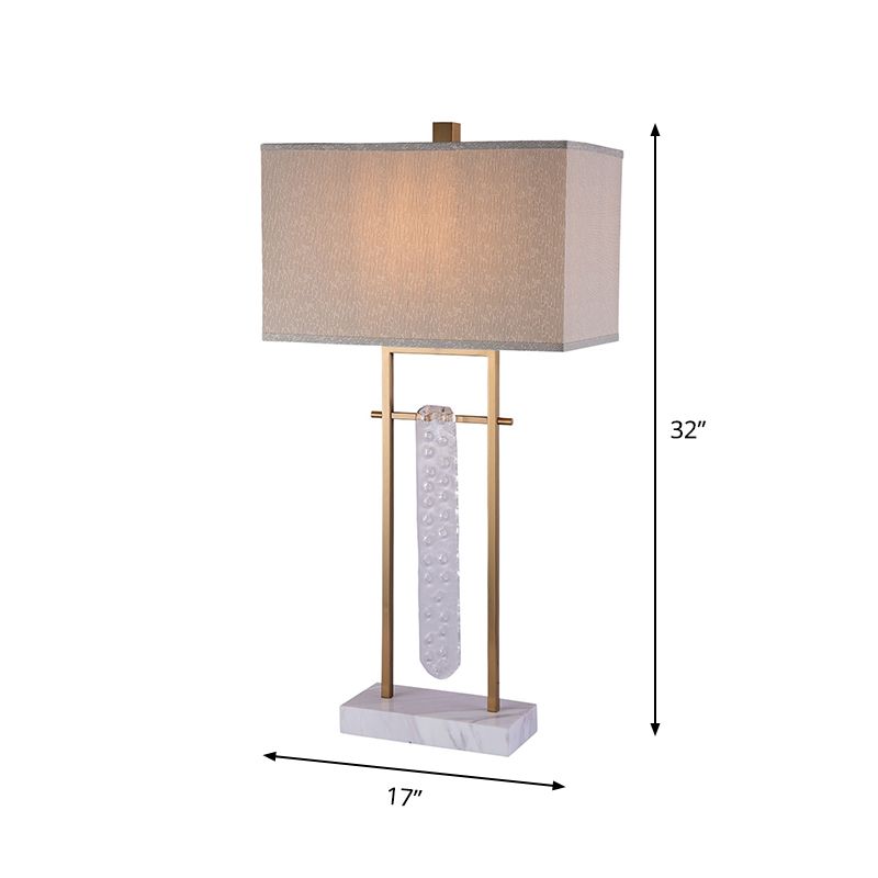 Fabric Rectangle Night Lighting Classic 1 Head Bedroom Table Lamp with Crystal Accent