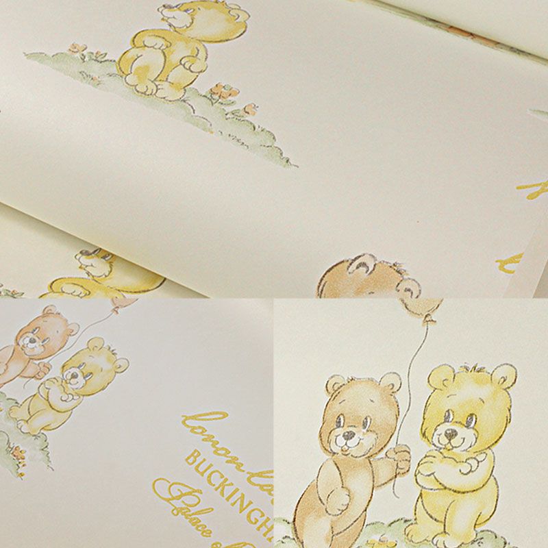 Water-Resistant Cute Bear Wallpaper Non-Woven Fabric Wall Covering for Children's Bedroom