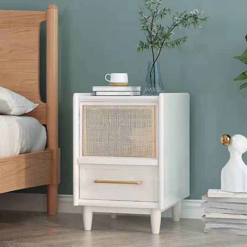 19.6" /21.6" Tall Wooden Nightstand in White / Black Modern Night Stand