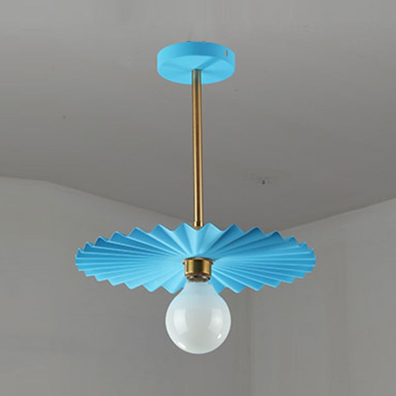 Metal Pleated Shade Pendant Lighting Macaron Style 1-Light Suspension Light