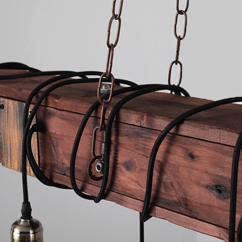 Linear Island Lighting Fixtures Industrial Wood Pendant Lighting for Restaurant