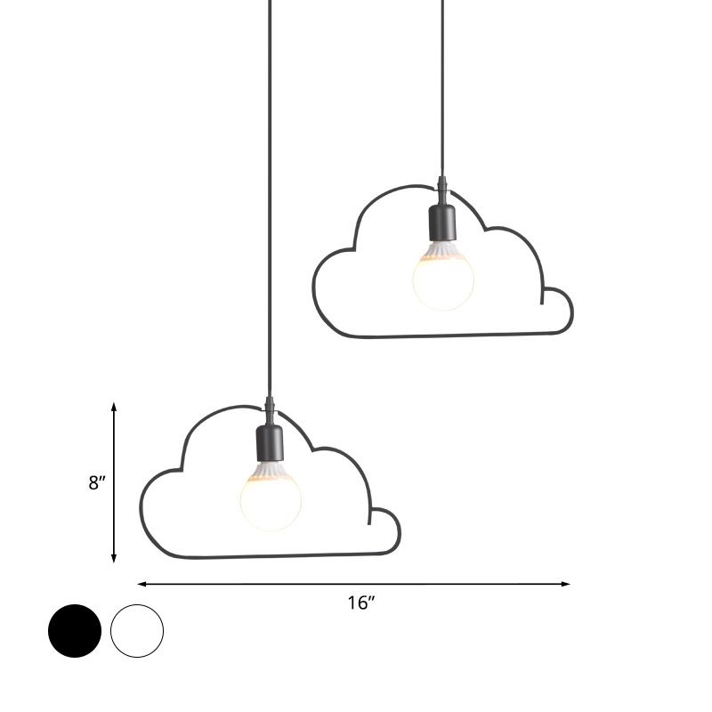 2-Bulb Kitchen Multi Light Pendant Nordic Black/White Pendulum Light with Cloud Iron Frame