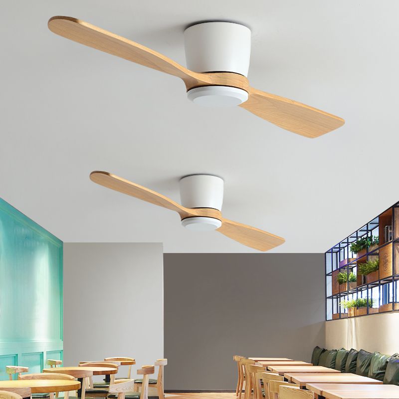 Nordic Style LED Ceiling Fan 2-Blade Fan Lighting with Wood for Restaurant