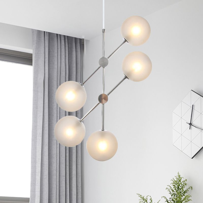 Modern Globe Chandelier Lighting Textured White Glass 5 Bulbs Bedroom Ceiling Suspension Lamp