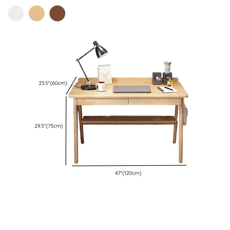 Rubber Wood Writing Desk with 2 Drawers and 1 Shelf Contemporary Desk