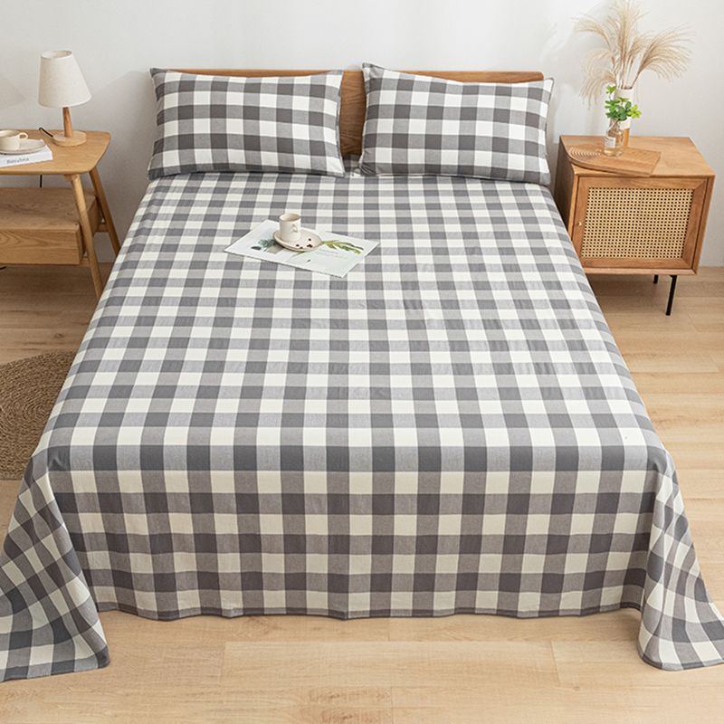 Cotton Sheets Plaid Pattern Breathable Soft Fade Resistant Bed Sheet