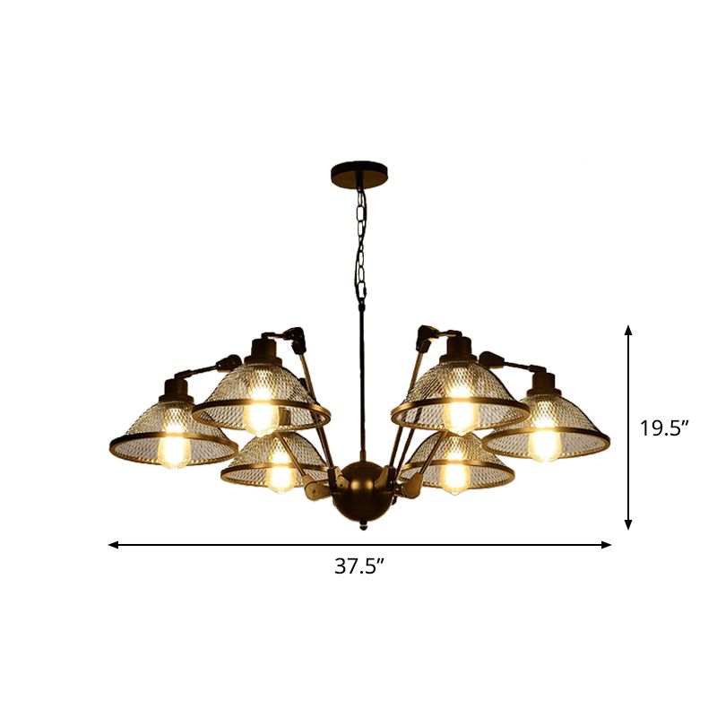 6/8 Lichter Kuppel Mesh hängende Kronleuchter industrielle schwarze Finish -Eisenaufhängung Anhänger