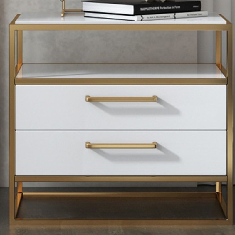 Metal and Wood Bedside Cabinet Modern Minimalist Open Bedside Table with Legs